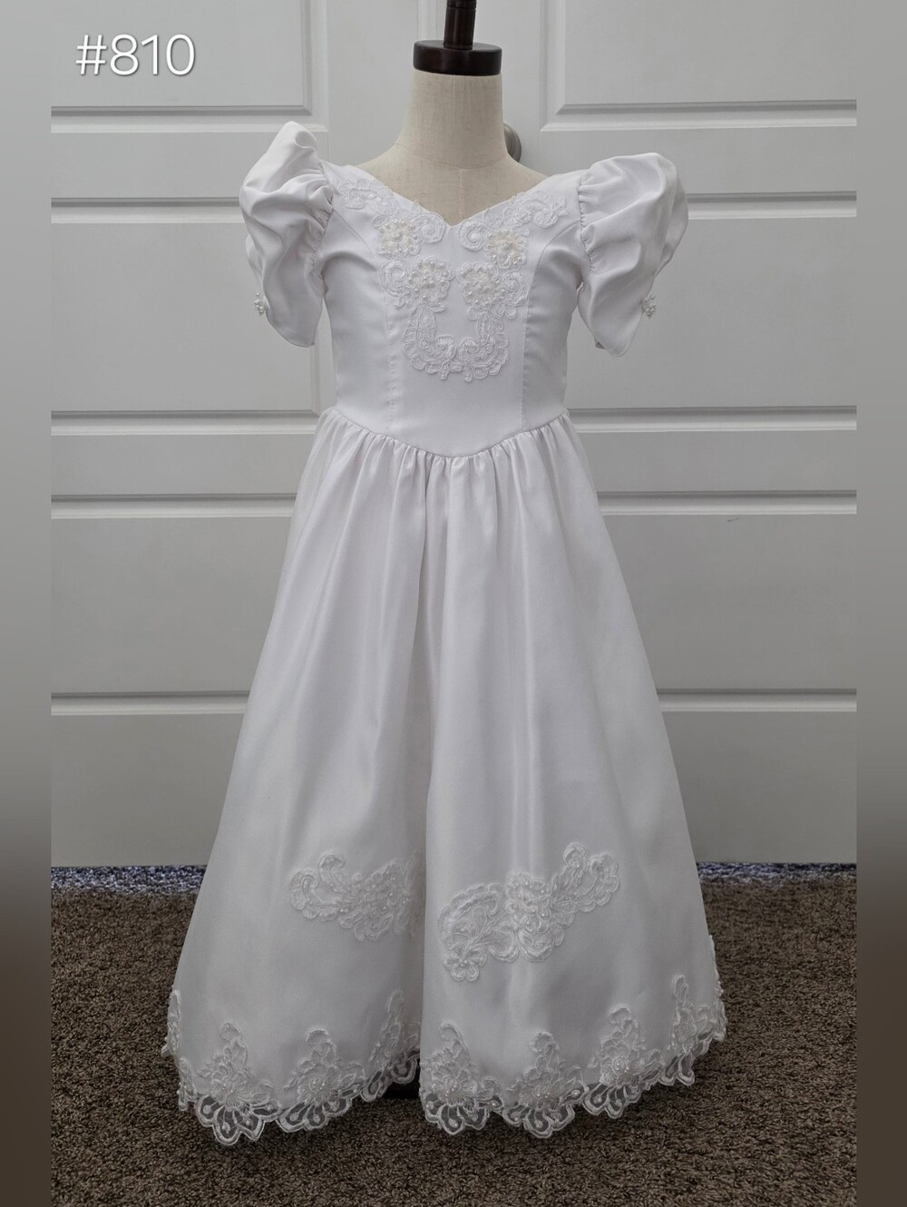 Girls White Satin Wedding Dress Costume / Flower Girl Dress